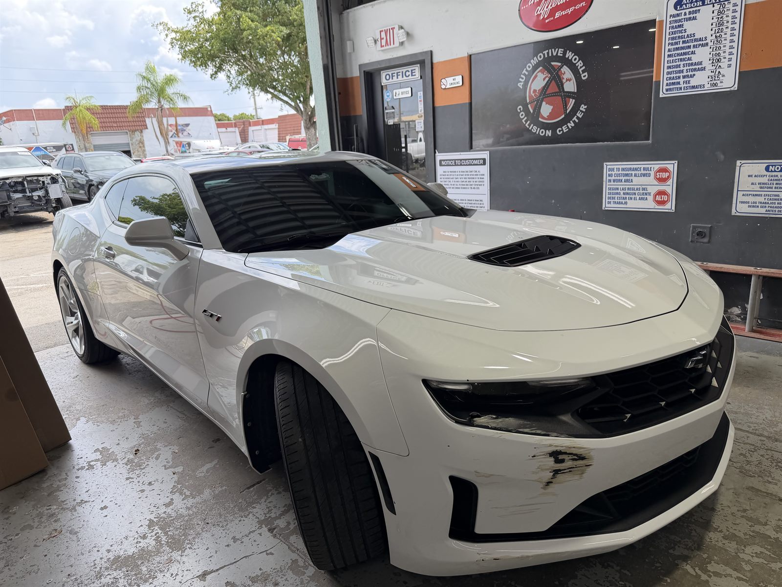 Chevrolet Camaro in for collision repair at Automotive World Collision Center