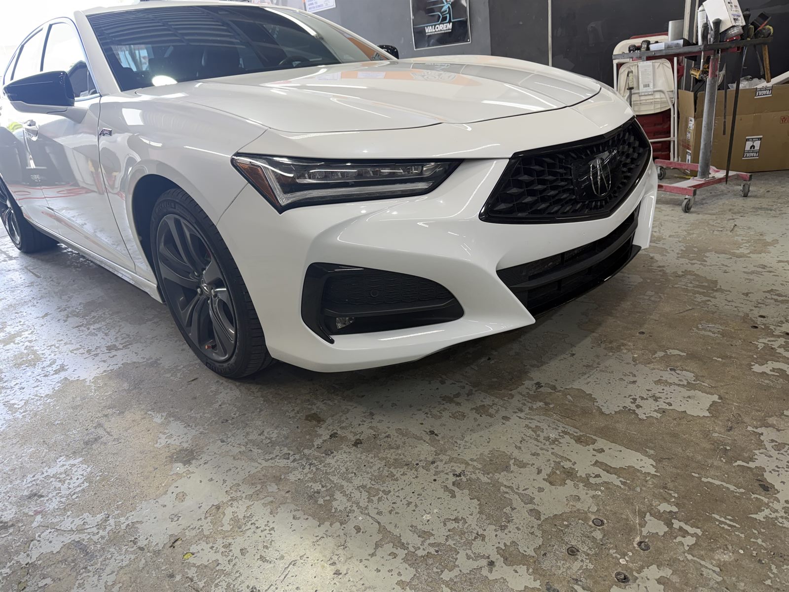 Acura TLX front end after repair in the shop